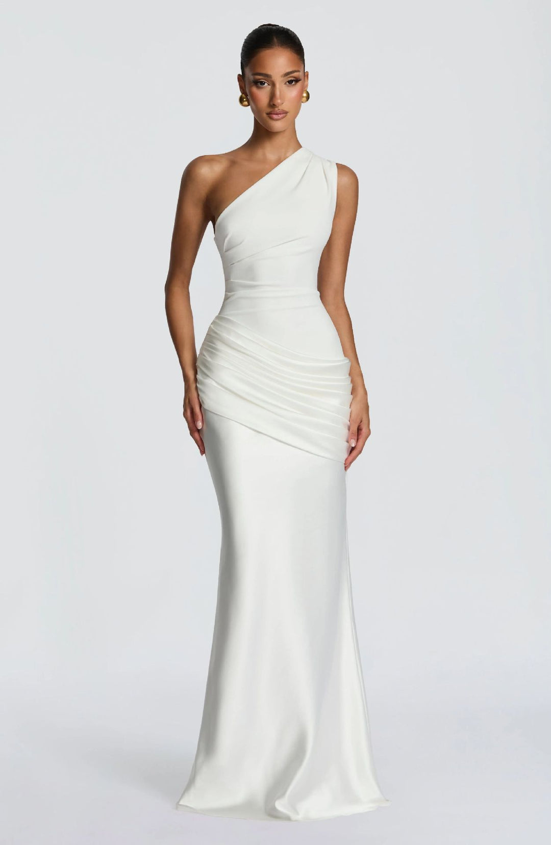 Damen Elegantes One-Shoulder Maxikleid mit raffinierten Drapierungsdetails EB
