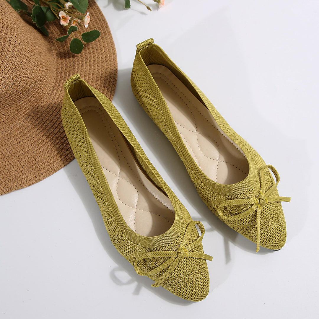 Damen elastische Ballerinas mit modischem Schleifenakzent EB