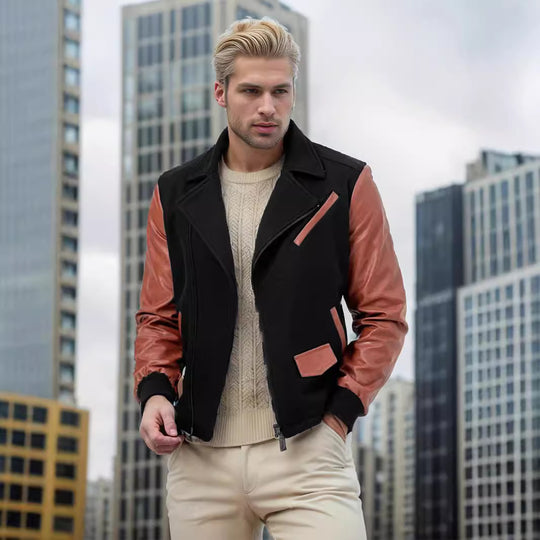 Herren modische Übergangsjacke mit kontrastierenden Ärmeln und praktischen Taschen EB