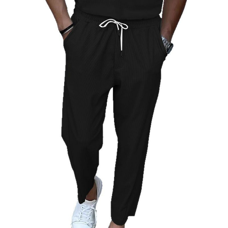 Herren nan atmungsaktive Leinenmix-Chinohose mit elastischem Tunnelzugbund, dezenter Bügelfalte und seitlichen Eingrifftaschen EB