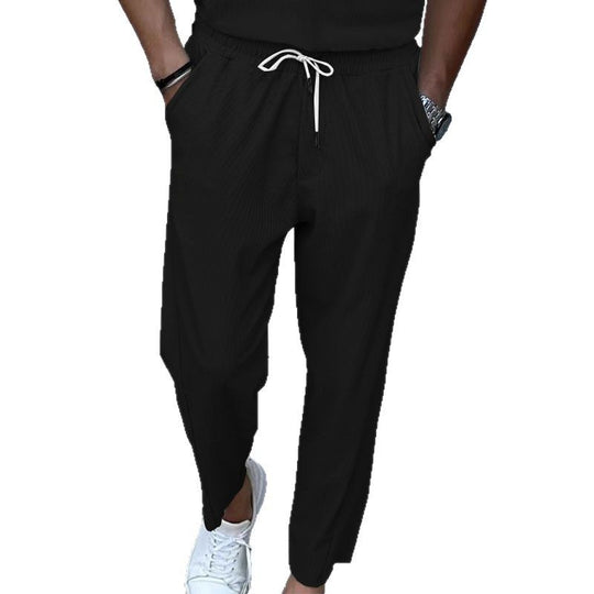 Herren nan atmungsaktive Leinenmix-Chinohose mit elastischem Tunnelzugbund, dezenter Bügelfalte und seitlichen Eingrifftaschen EB