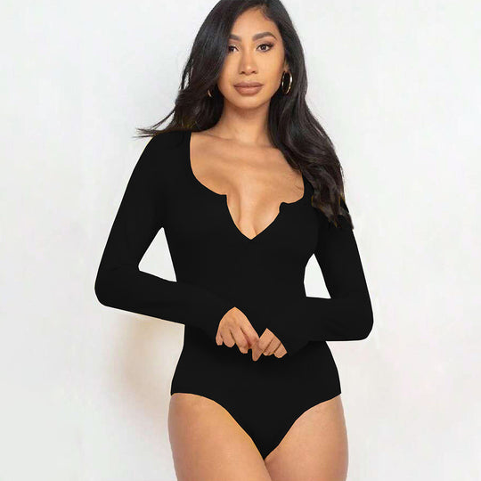 Damen figurbetontes V-Ausschnitt-Stringbody mit langen Ärmeln Eichborn Berlin