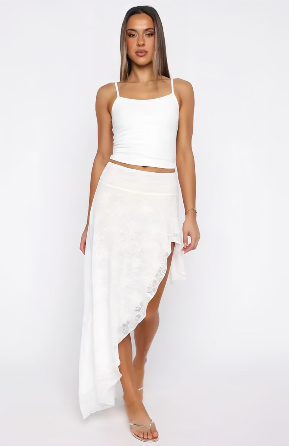Damen asymmetrisches Kleid mit Spitzenrock und süßem Bustier-Oberteil EB