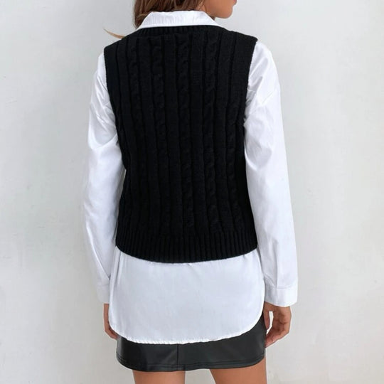 Damen Strickweste mit V-Ausschnitt und exklusivem Zopfmuster EB