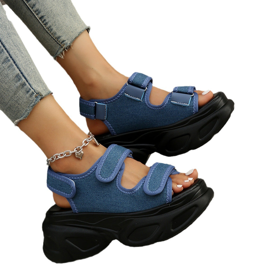 Damen Glamouröse Plateau-Sandalen mit verstellbaren Riemen und funkelnden Applikationen EB