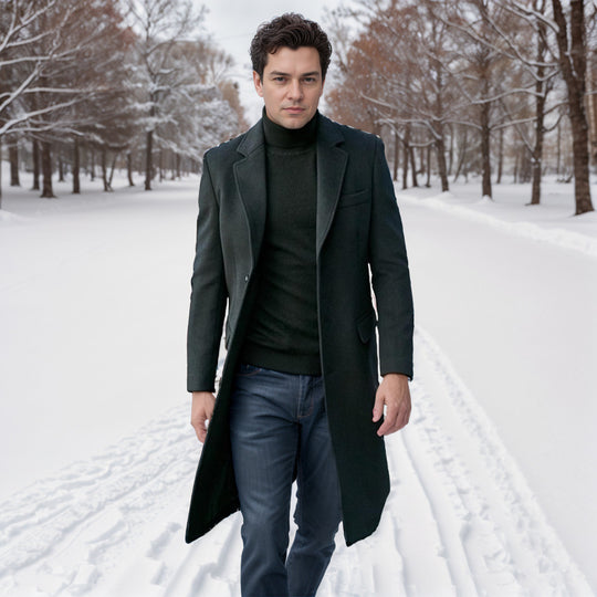 Herren eleganter lange Wool Blend Mantel EB