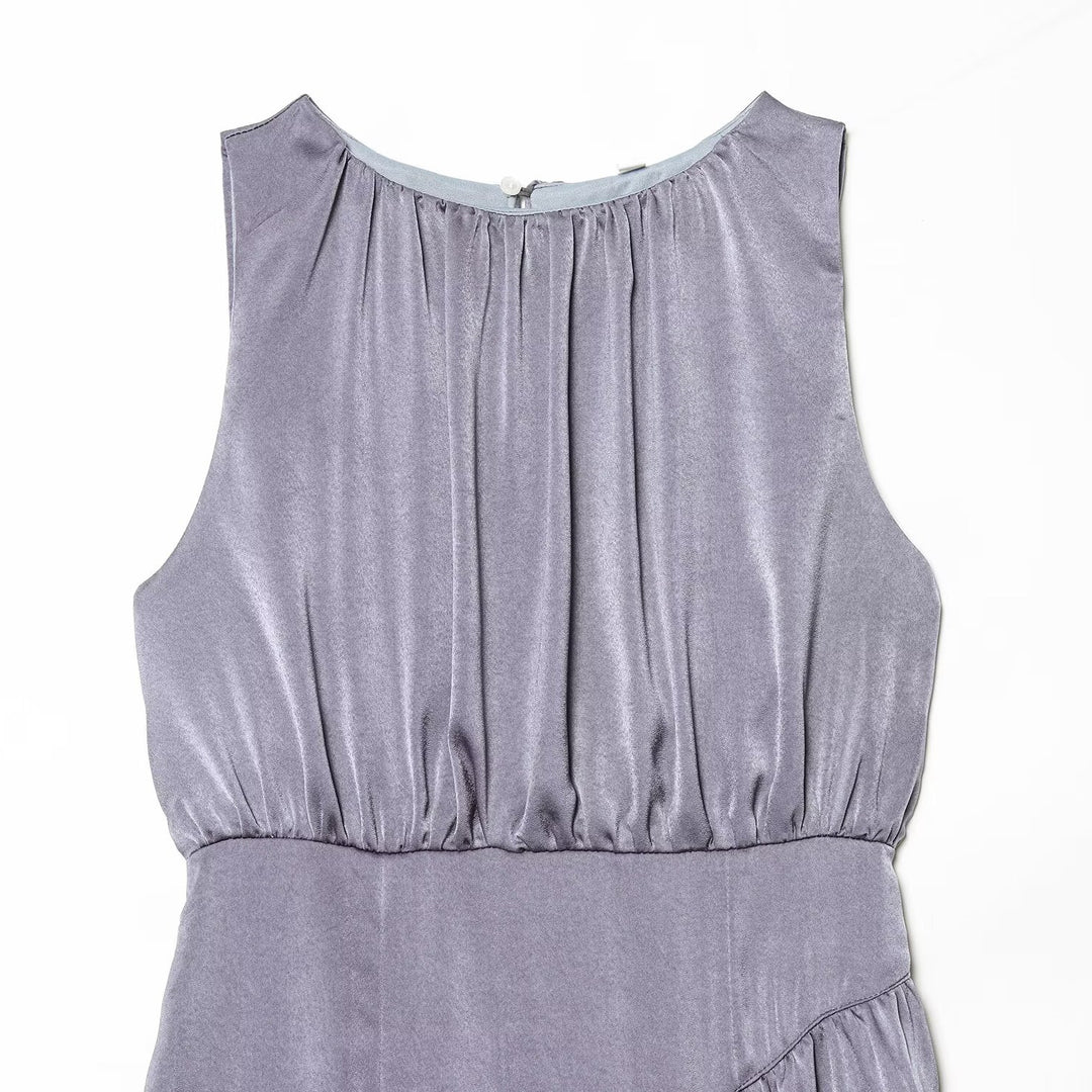 Damen elegantes Maxikleid mit fließendem Rock und raffiniertem Faltenwurf EB