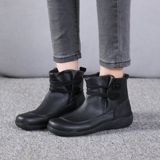 Damen elegante knöchelhohe Komfort-Stiefelette mit doppeltem Riemenverschluss und flexibler Leichtsohle EB