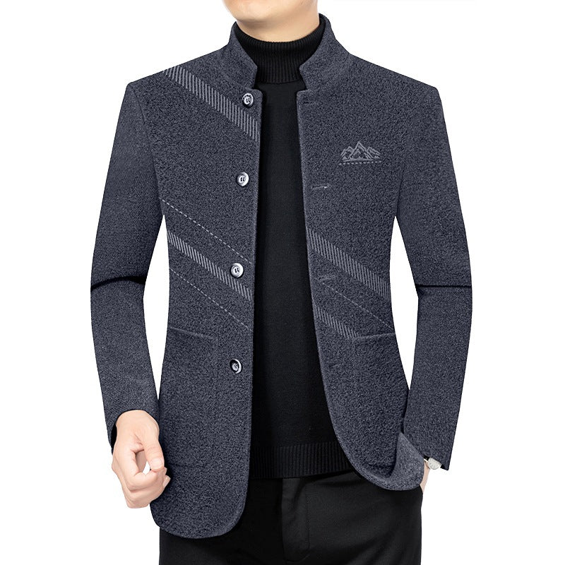 Herren Kurzmantel mit Stehkragen aus Wollmix und diagonalem Struktur-Design EB