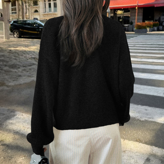 Damen nan kuscheliger Oversize-Strickcardigan mit Hornknopf-Leiste und Rundhalsausschnitt EB
