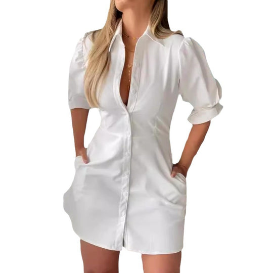 Damen Hemdblusenkleid mit schickem Kragen und praktischen Seitentaschen EB