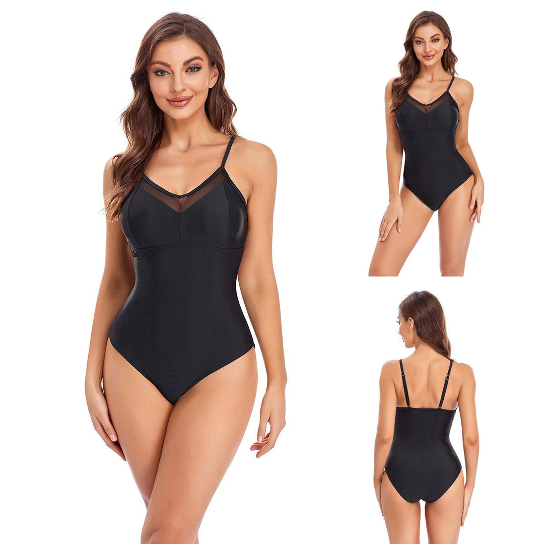 Damen Eleganter Einteiler Badeanzug mit transparenten Einsätzen EB