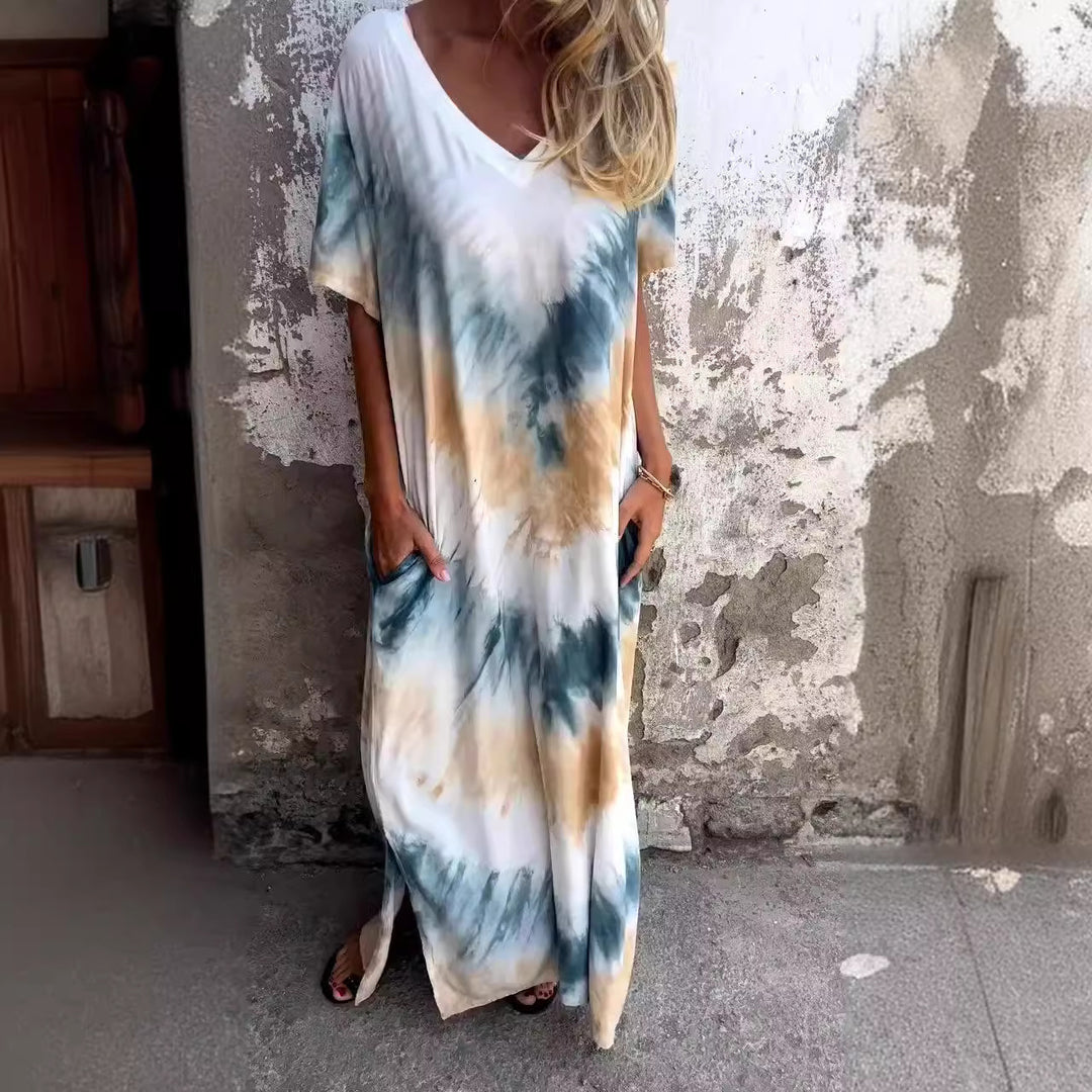 Damen Maxikleid mit lässigem V-Ausschnitt und praktischen Taschen EB