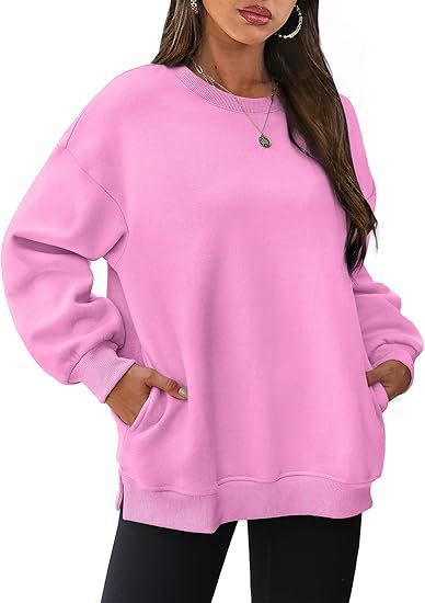 Damen nan lässiger Oversize-Sweatpullover mit seitlichen Eingrifftaschen, geripptem Saum und überschnittener Schulter EB