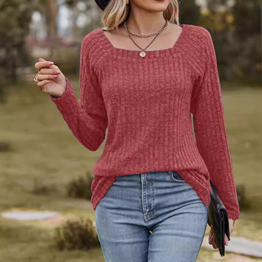 Damen Rippstrickpullover mit quadratischem Ausschnitt EB