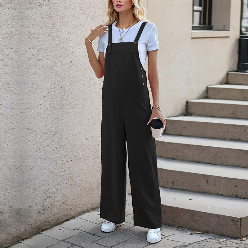 Damen lässiger Jumpsuit mit breitem Bein und seitlichen Taschen EB