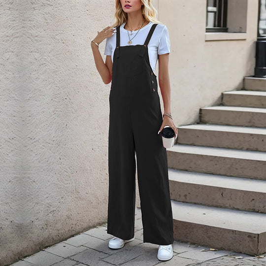 Damen lässiger Jumpsuit mit breitem Bein und seitlichen Taschen EB