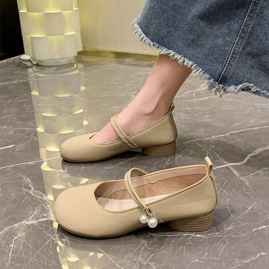 Damen Ballerina mit eleganter Riemchen-Details und Perlenapplikation EB