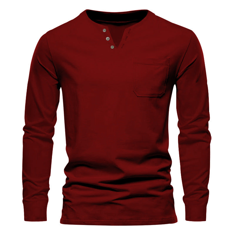 Herren Langarm-Henley-Shirt mit praktischer Brusttasche und modischem Knopfdesign EB