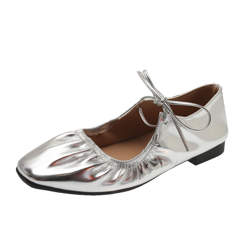 Damen Komfortable Ballerinas mit elastischem Riemen und modischem Knötchen-Detail EB