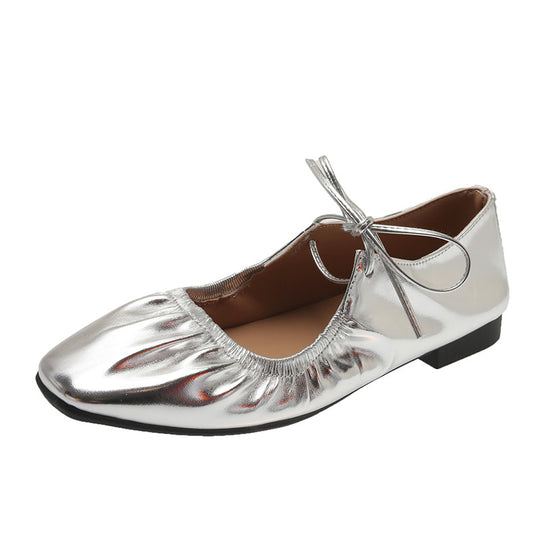 Damen Komfortable Ballerinas mit elastischem Riemen und modischem Knötchen-Detail EB