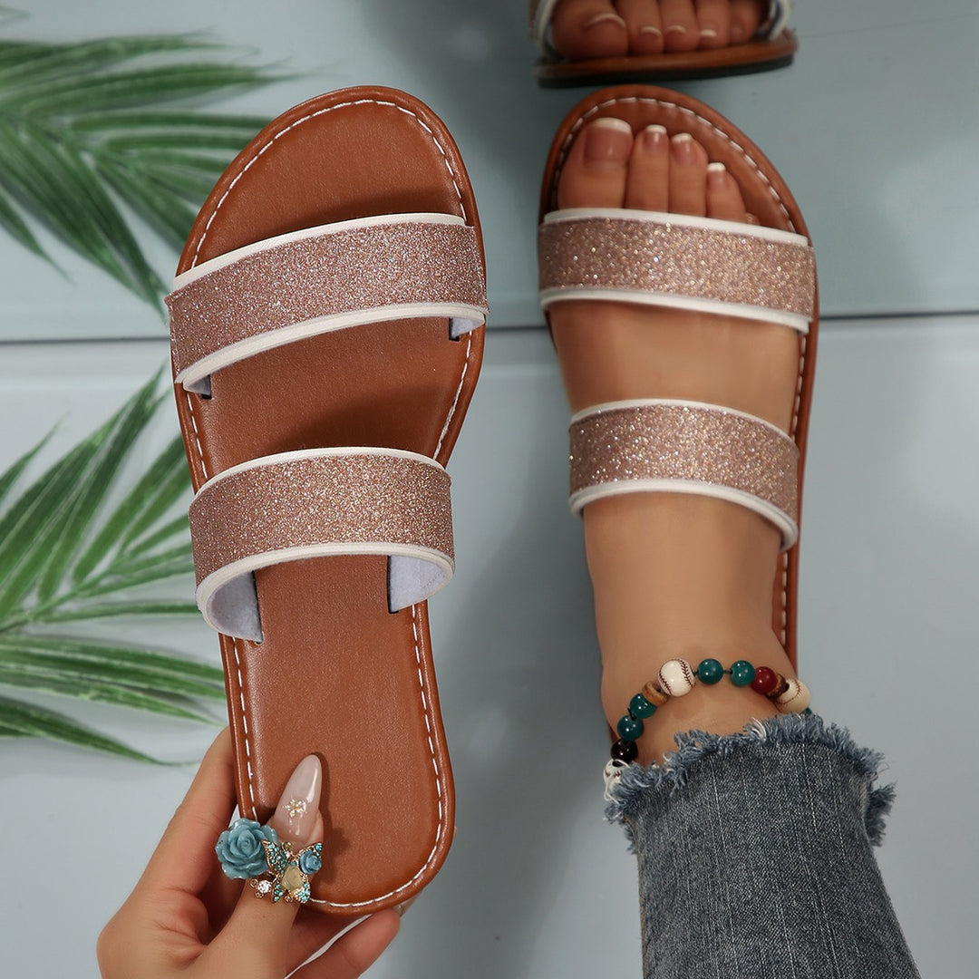 Damen Sportliche Sandalen mit Glitzerelementen und verstellbaren Riemen EB