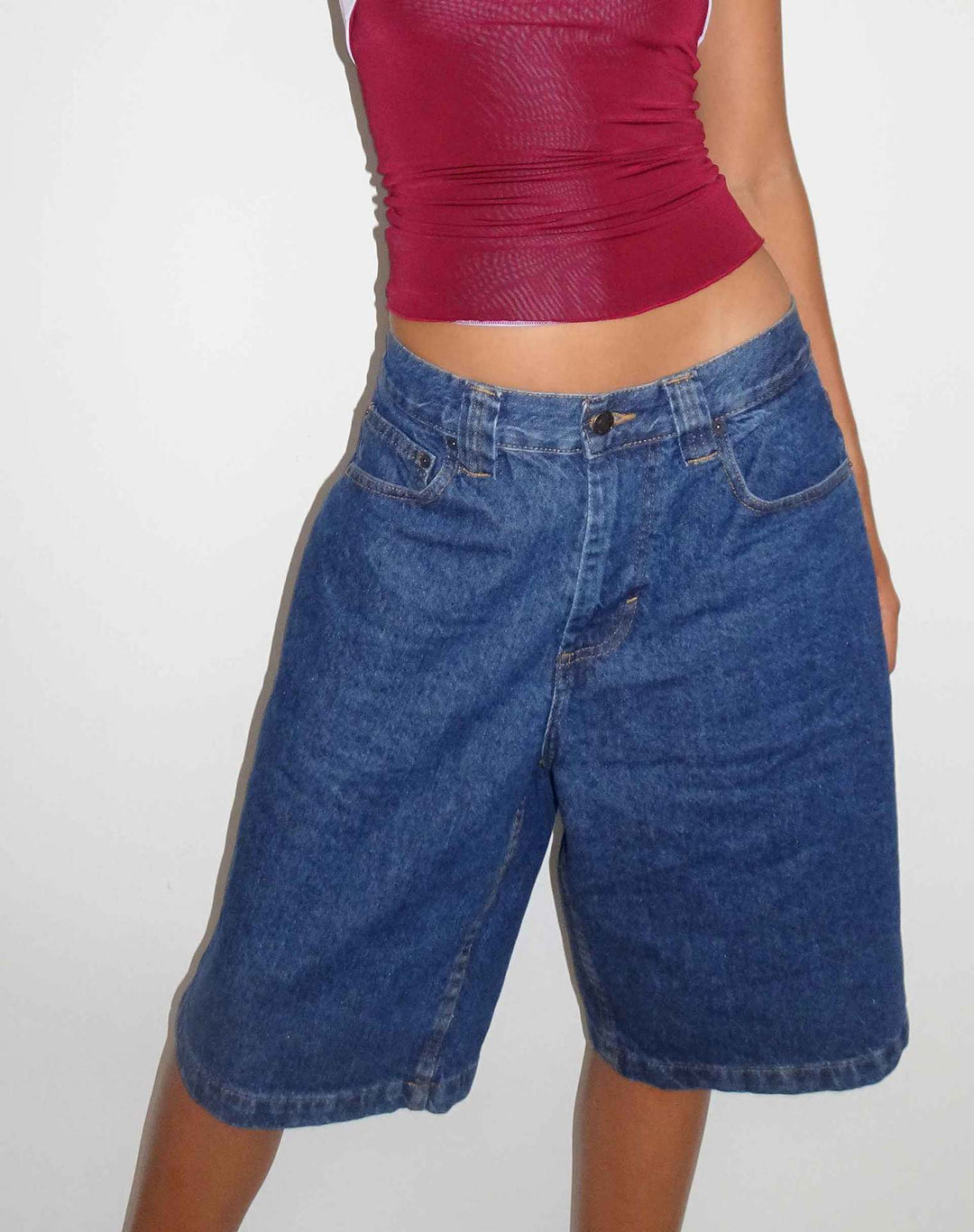 Damen lässige Denim-Shorts mit weitem Schnitt und hohen Seitentaschen EB