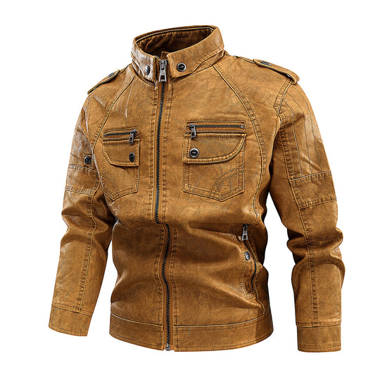 Herren stylische Bikerjacke mit praktischen Taschen und hochgeschlossenem Kragen EB