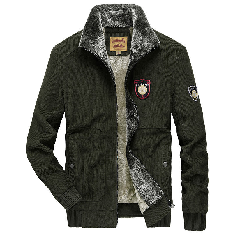 Herren Cord‑Strickjacke mit wärmender Teddyfleece‑Innenlage und Badge‑Details EB