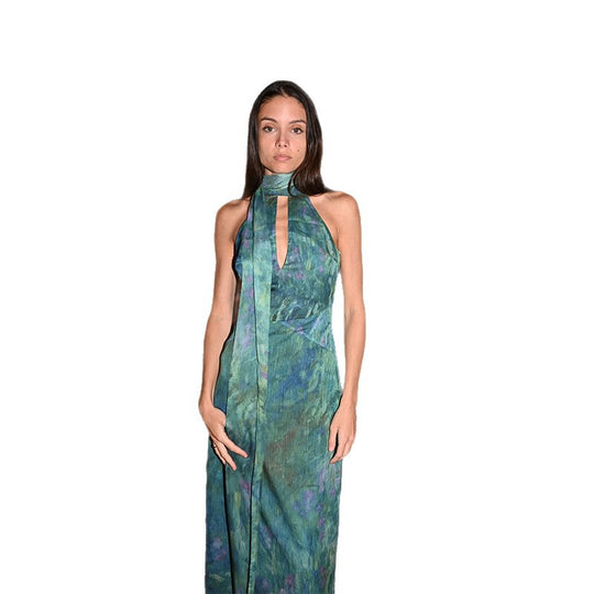 Damen Elegantes Maxikleid mit modernem Kragen und fließendem Schnitt EB