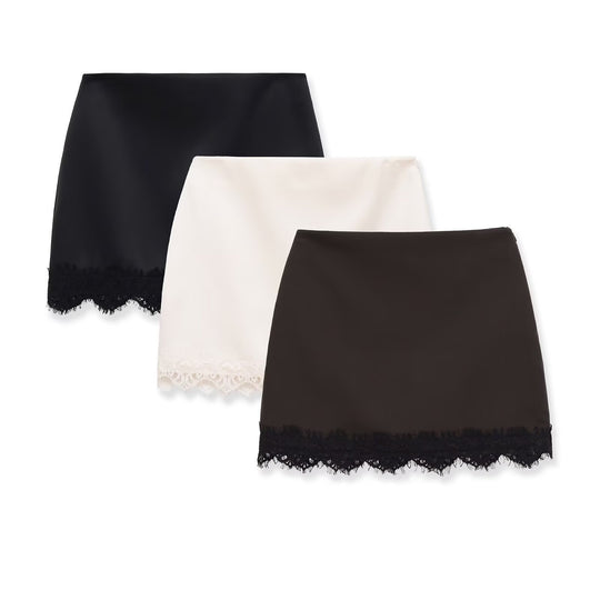 Damen eleganter Rock mit Spitzenbesatz und strukturiertem Gewebe EB
