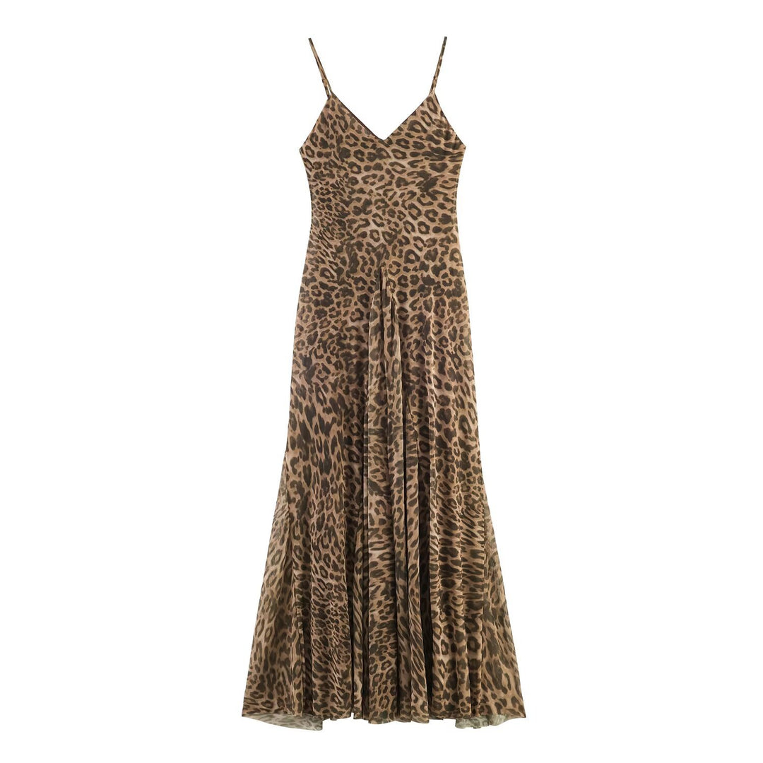 Damen Maxikleid mit elegantem Leo-Print und fließendem Schnitt EB