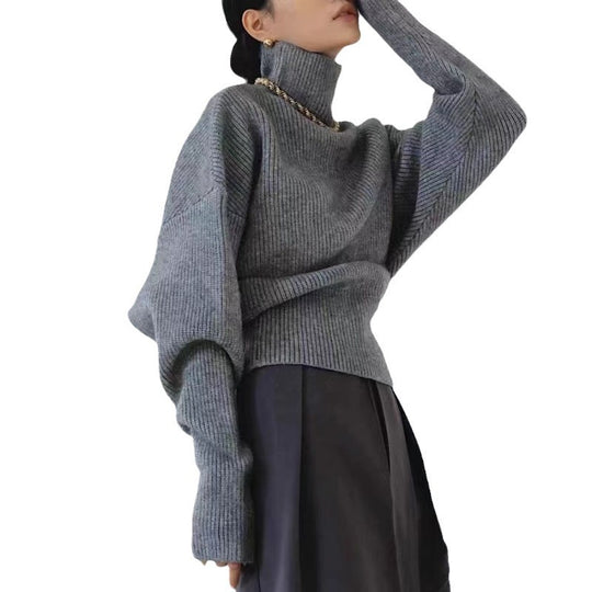 Damen Modischer Stehkragenpullover mit strukturiertem Strickmuster EB