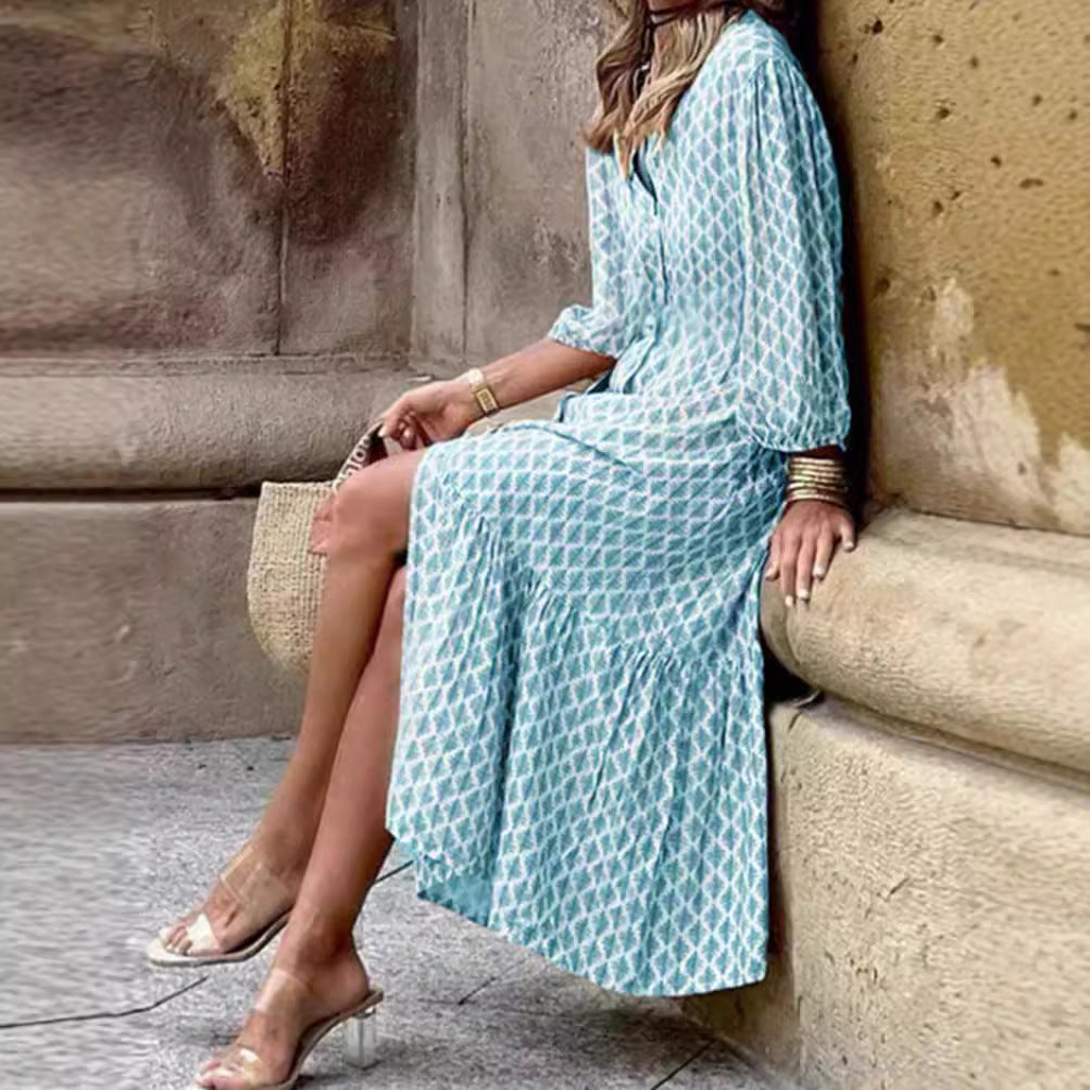 Damen Blusenkleid mit Knopfleiste und voluminösen Ärmeln Heidi-Mode