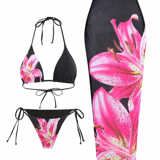 Damen Strand-Bikini-Set mit lässigem Maxi-Rock EB