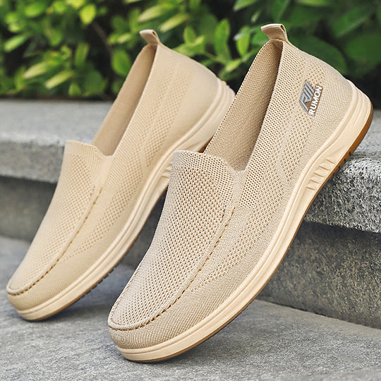 Herren nan leichtgewichtiger Mesh-Mokassin-Slipper mit nahtlosem Strickoberteil, Memory-Komforteinlage und rutschfester Flexsohle EB