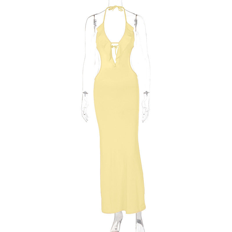 Damen Maxikleid mit Rüschendekor und figurbetontem Schnitt EB
