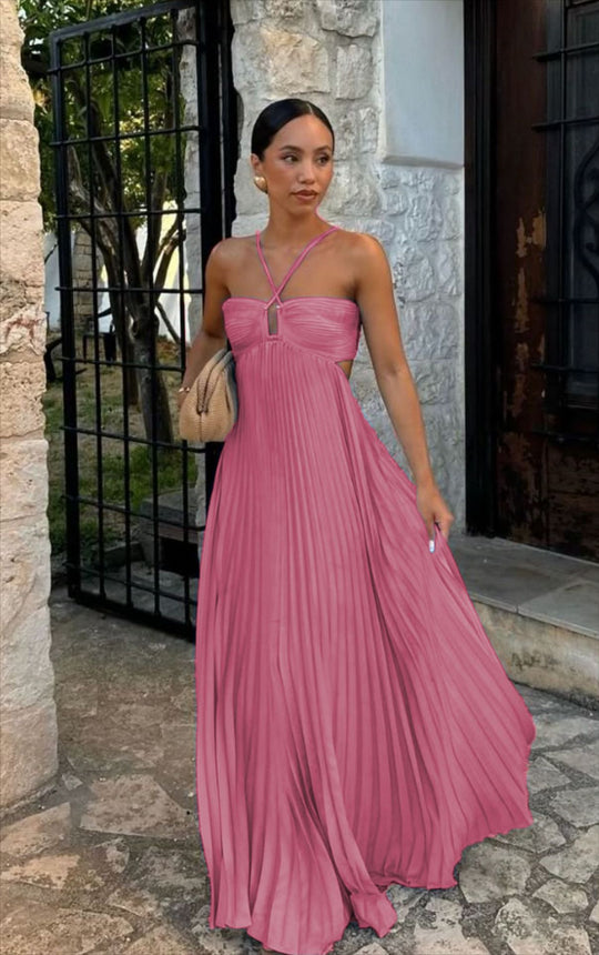 Damen Plisseekleid mit schulterfreiem Design und raffinierten Trägerdetails EB