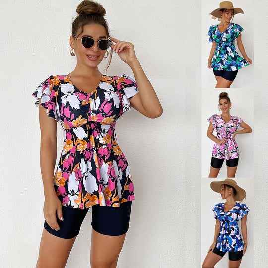 Damen Tankini-Set mit modischen Rüschendetails und bequemen Shorts EB
