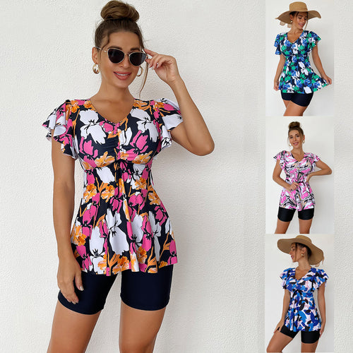 Damen Tankini-Set mit modischen Rüschendetails und bequemen Shorts EB