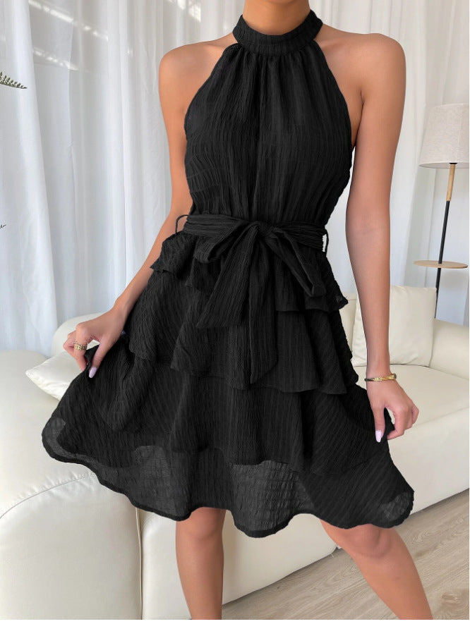 Damen Hochgeschlossenes Volantkleid mit Taillengürtel EB
