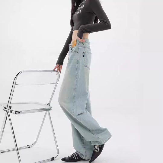 Damen Weit geschnittene Hochbundjeans im modischen Vintage-Look EB