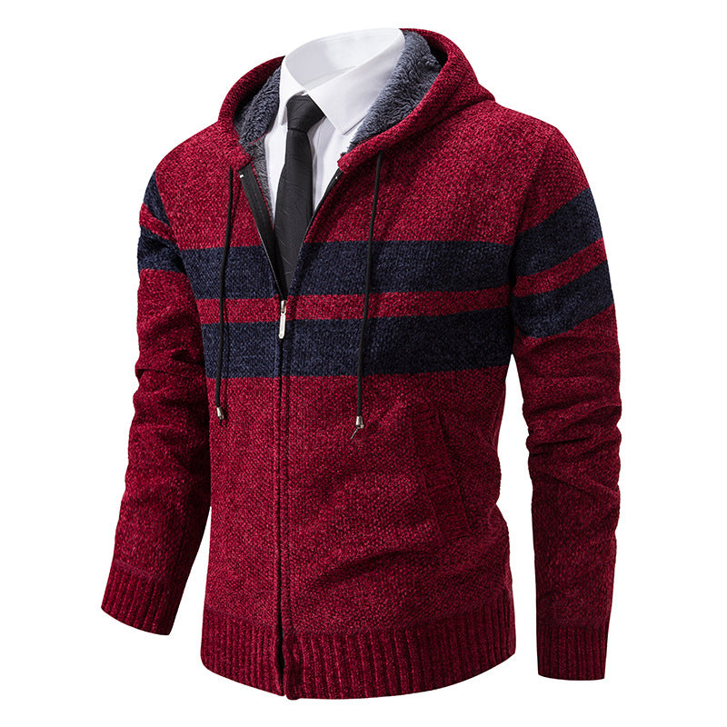 Herren nan gestrickte Kapuzenjacke mit Teddyfutter, verdecktem Reißverschluss und kontrastreifen EB