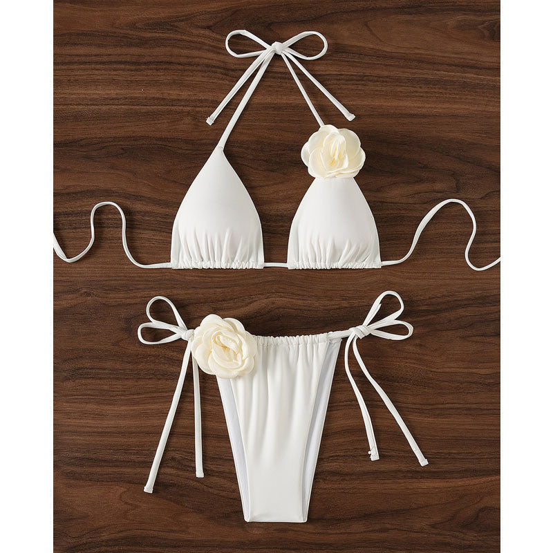 Damen Triangel-Bikini mit dekorativen Rüschen und verstellbaren Bändern EB
