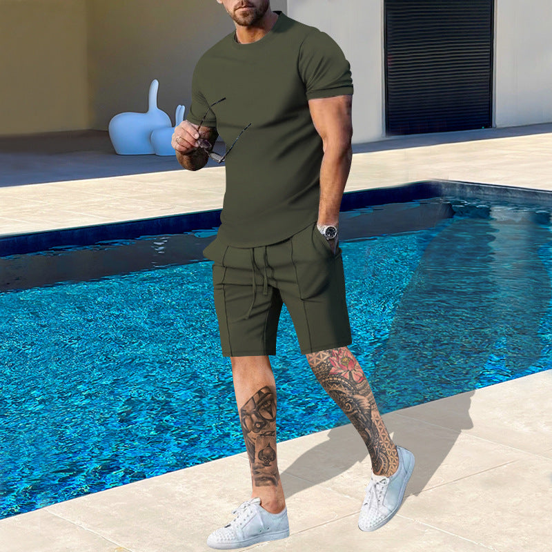 Herren Sportliches Kurzarm-Set aus atmungsaktivem Material mit elastischem Bund und seitlichen Taschen EB
