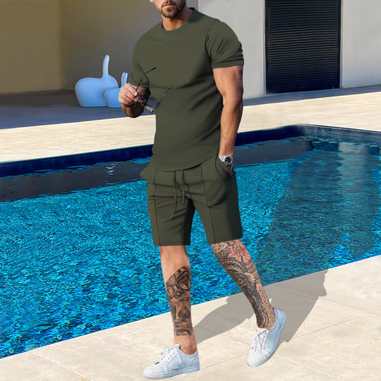 Herren Sportliches Kurzarm-Set aus atmungsaktivem Material mit elastischem Bund und seitlichen Taschen EB