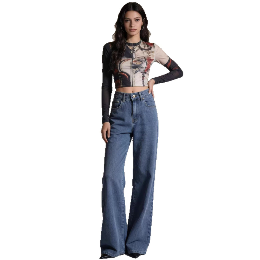 Damen nan hochgeschnittene extra-lange Schlagjeans mit weitem Bein und cleanem Five-Pocket-Schnitt EB