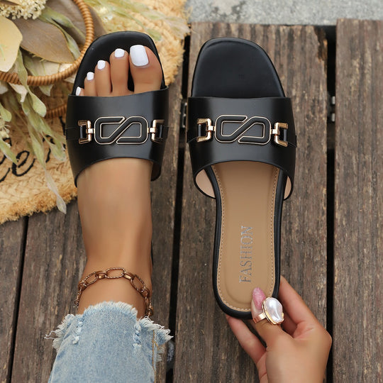 Damen Komfortable Mules mit modischer Ketten-Applikation EB
