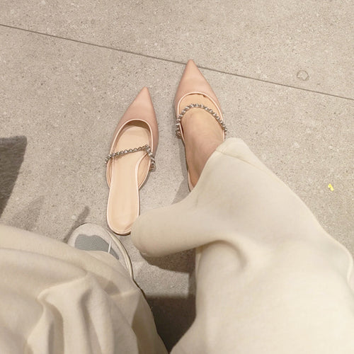 Damen elegante Sling-Ballerinas mit Luxus-Kettenakzent EB