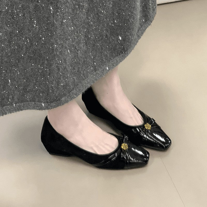 Damen Bequeme Ballerinas mit dekorativem Schleifen-Detail und glänzender Oberfläche EB